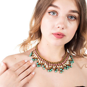 ELA STONE GOLD & MULTICOLOR EVENING NECKLACE | WOMENS